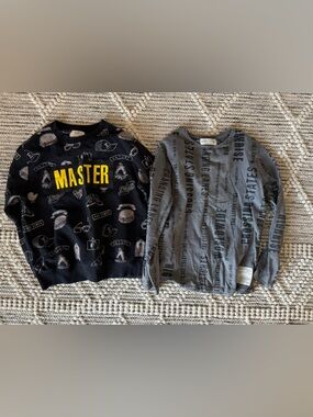 ZARA Black 'MASTER' Graphic Sweatshirt & Gray Text Pattern Tee - 2pc Set